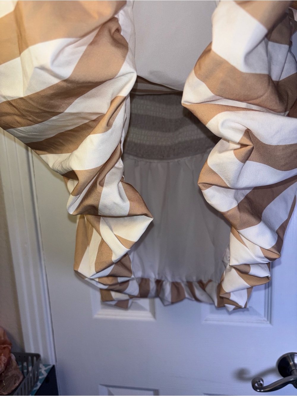 Striped Beige and White Strapless Crop Top 2XL - Picture 6 of 13
